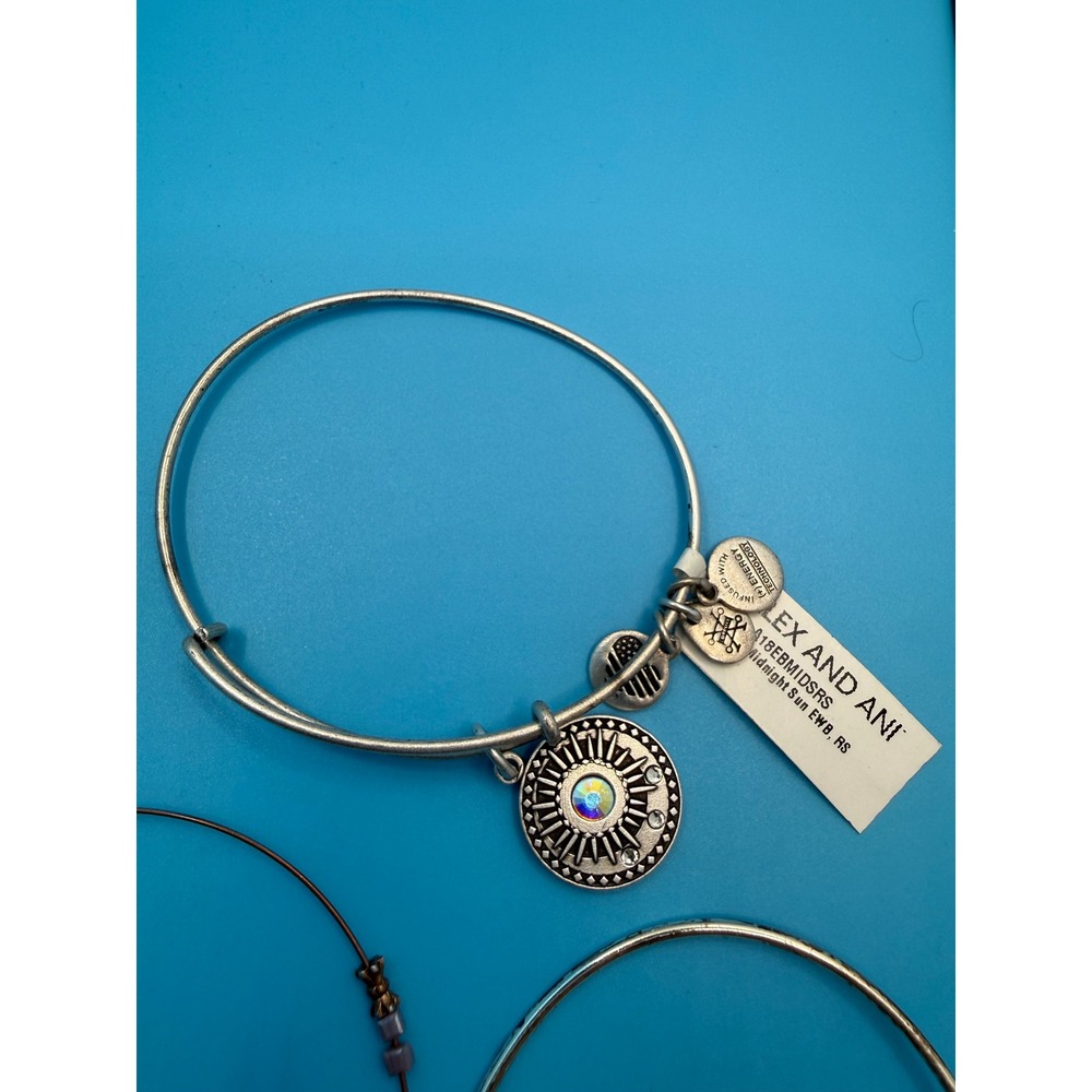 Alex and Ani Bangle Bracelet Set Midnight Sun Pink Crystal Purple Beaded 3pc - Picture 4 of 6